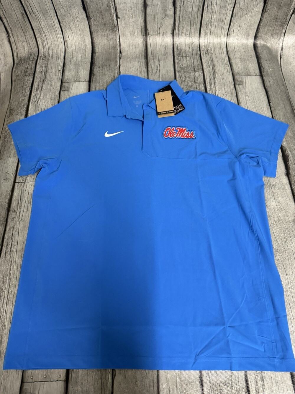 NWT Men's Nike Ole Miss Rebels Woven Polo XXL Lt Blue 2XL On Field SS Windbreake